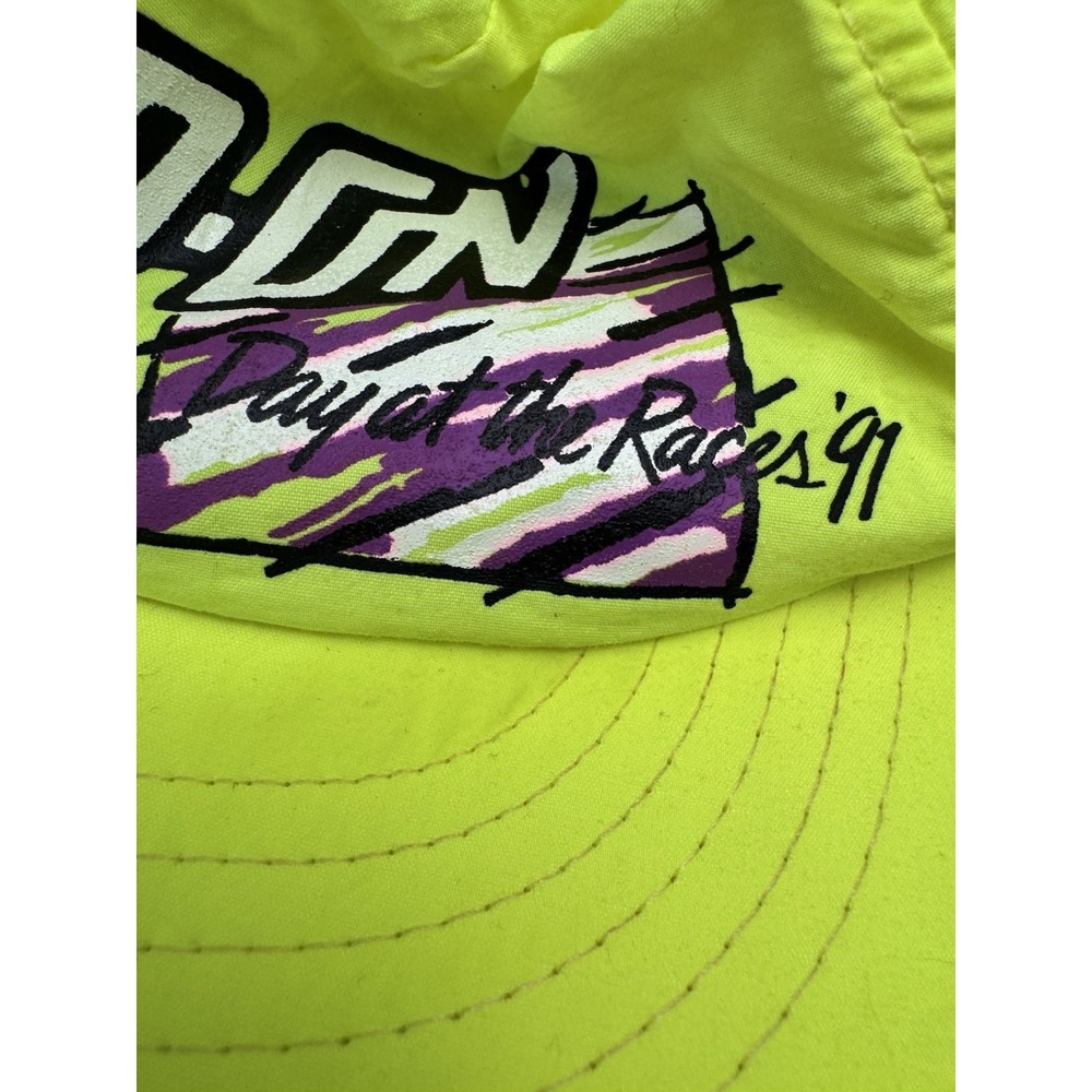 Vintage Snap On Tools Day at the‎ Races '91 Neon Yellow Snapback Hat Cap - Picture 3 of 5